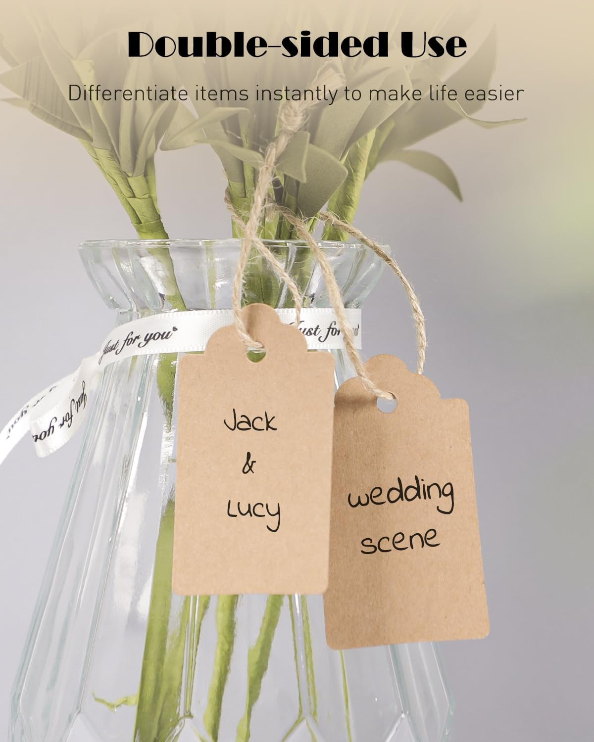 100 Pcs Kraft Paper Tags with String Writable Brown Price Tags