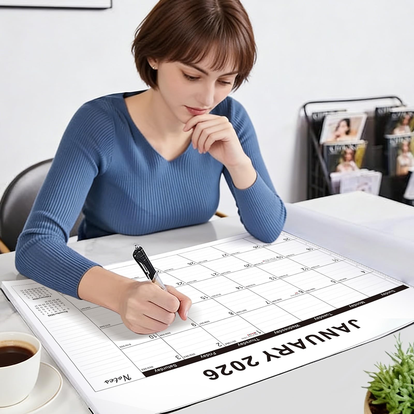 Desk calendar 2026-2027 22″x17″ paper(04/2026-10/2027) – 22″W x 17″H, Black