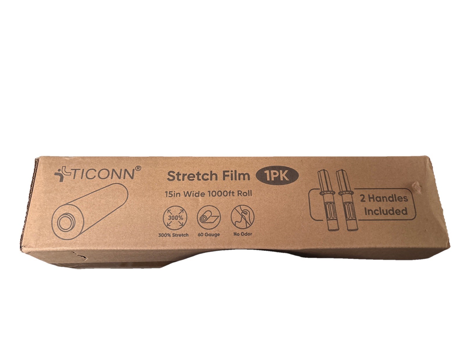 TICONN Stretch Wrap 15in x 1000ft 60 Gauge 300% Stretch No Odor 2 Handles