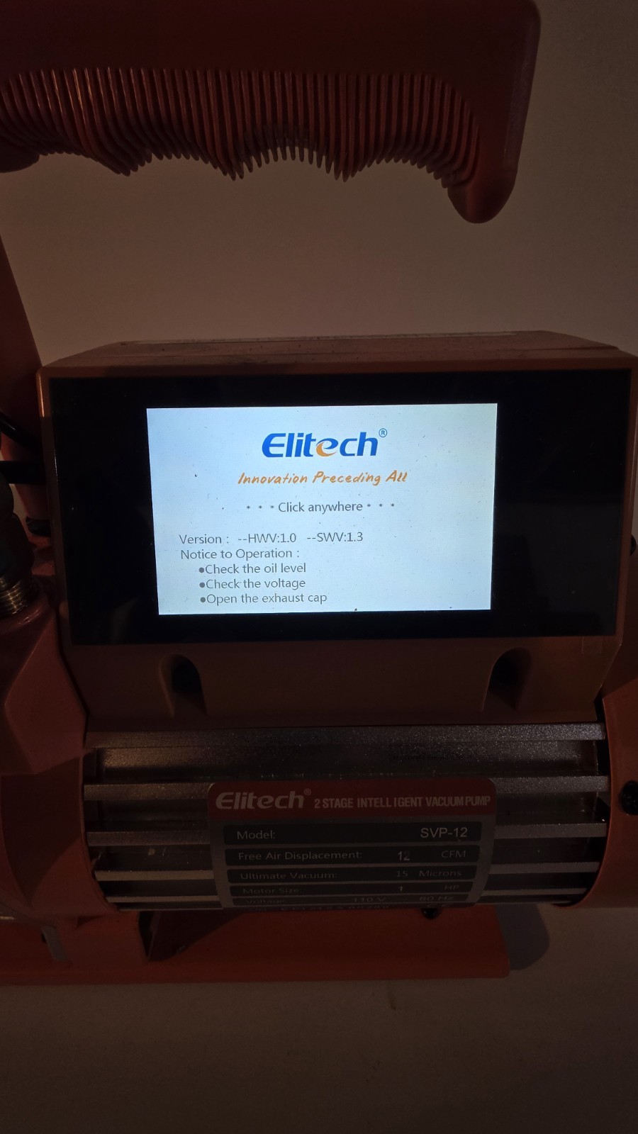 Elitech SVP-12 2-Stage Intelligent Vacuum Pump 12 CFM 1HP 110V 15 Microns