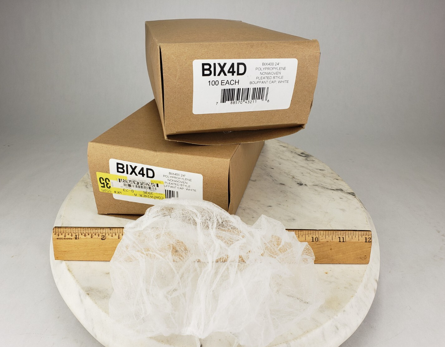 200 ish Count – BIX400 24″ White Bouffant Cap Non Woven Disposable Hairnet Large