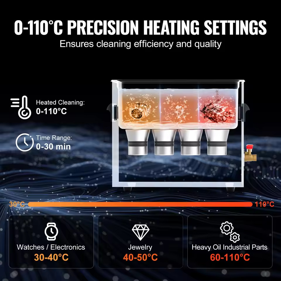 40kHz Ultrasonic Cleaner Heated Timer Stainless Steel Parts Cleaner 2L-30L