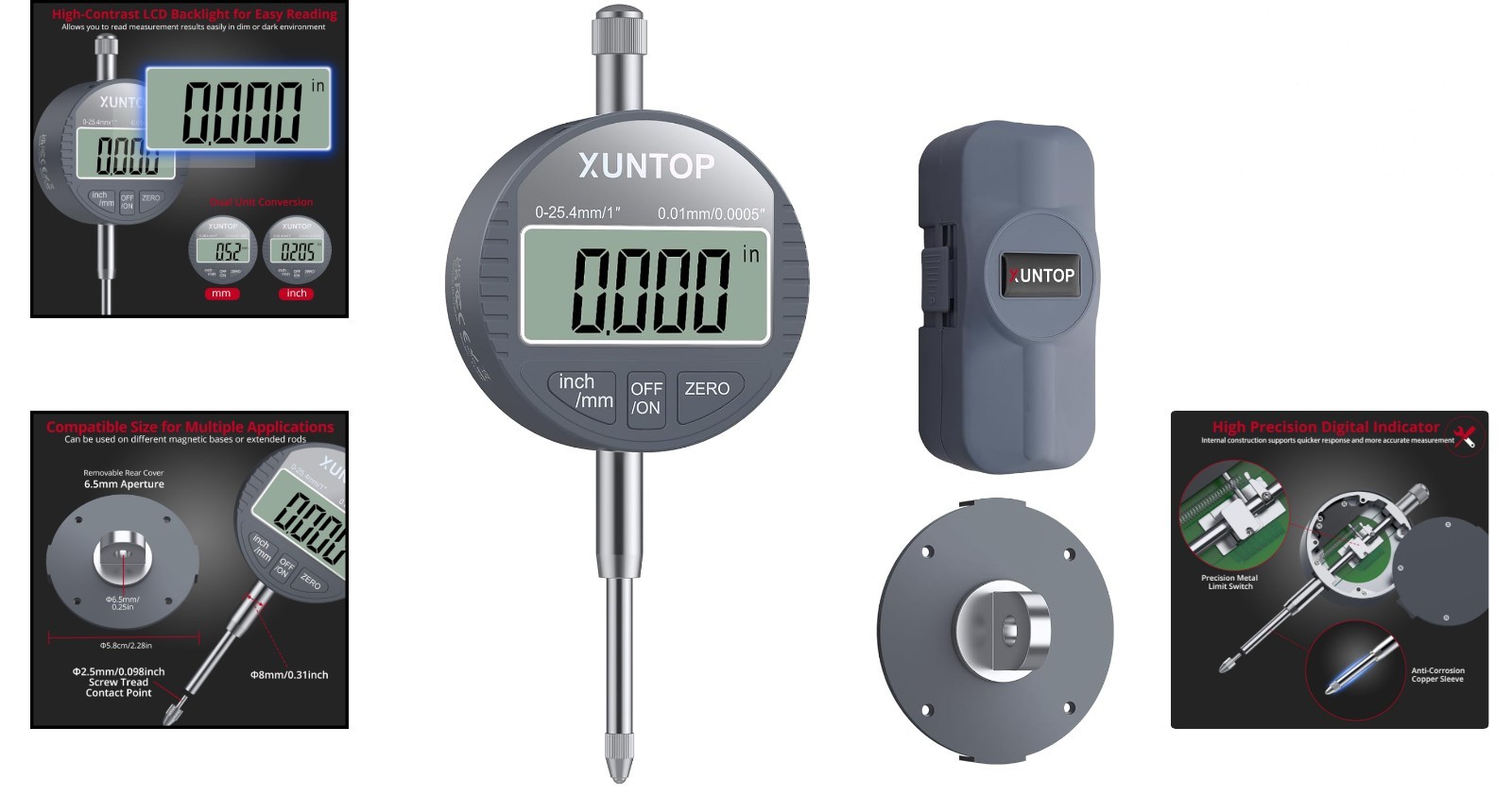 Digital Dial Indicator 1″/0.0005″ LCD Display Electronic Dial Indicator