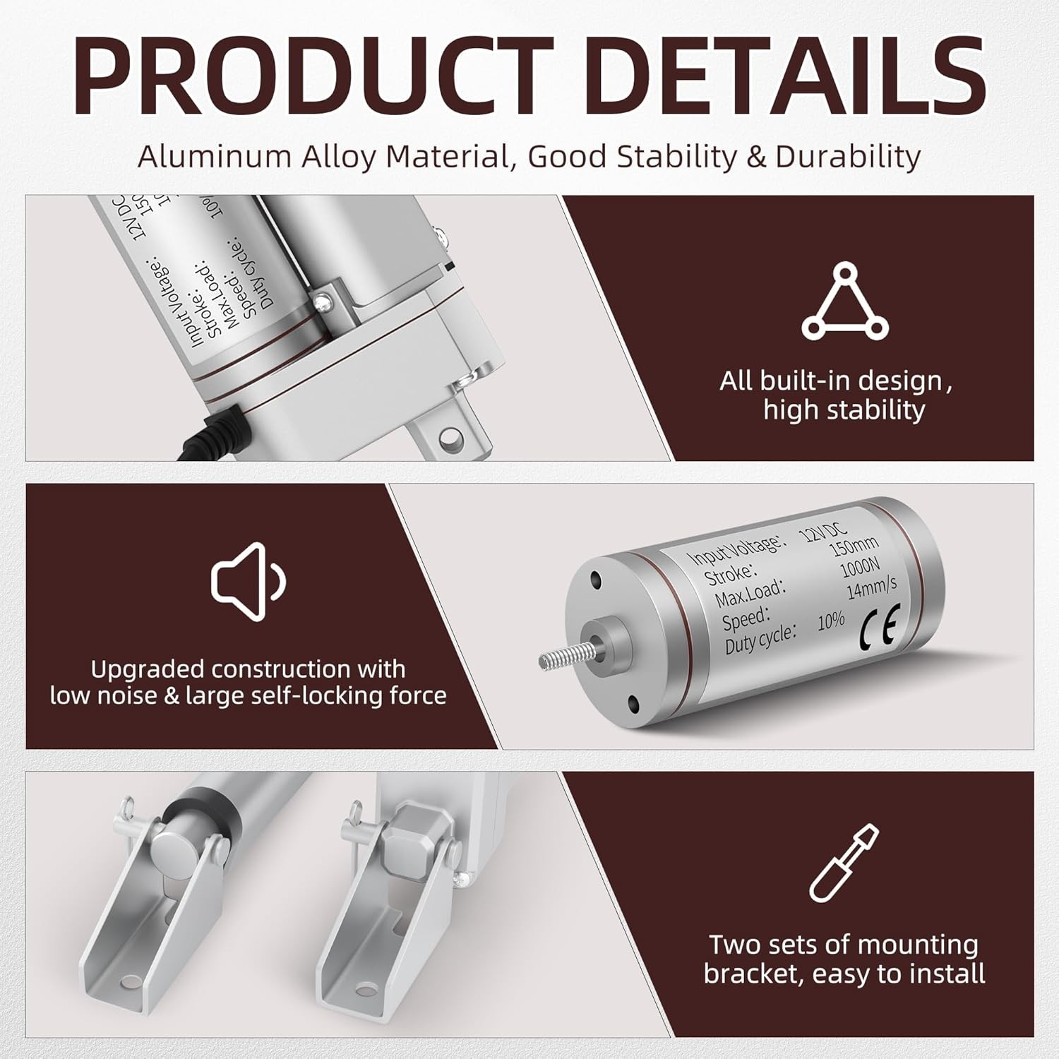 High Speed 12V Linear Actuator 6″ 220lb Waterproof