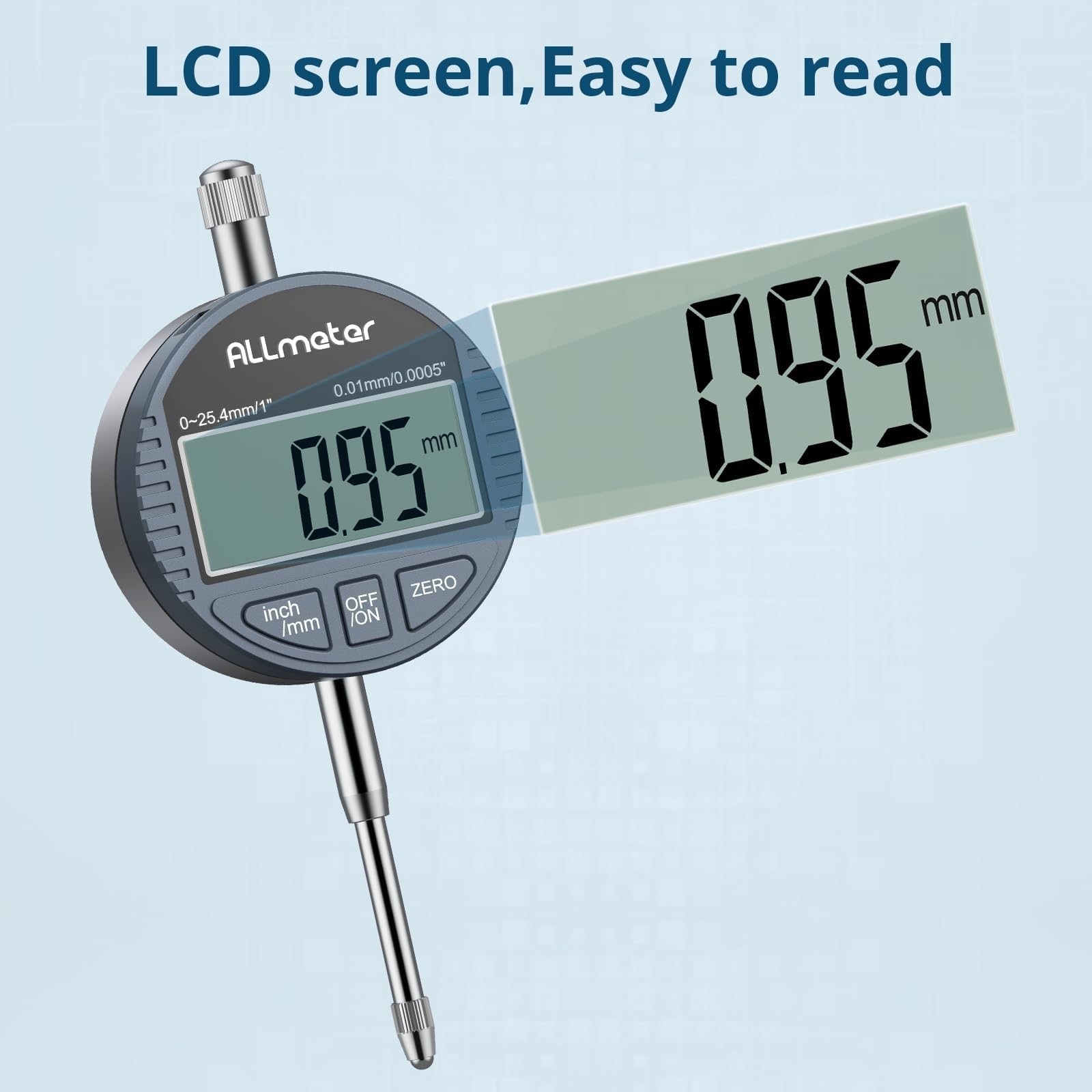 Digital Dial Indicator 01 Inch 25.4mm 0.0005 Inch 0.01mm LCD Display
