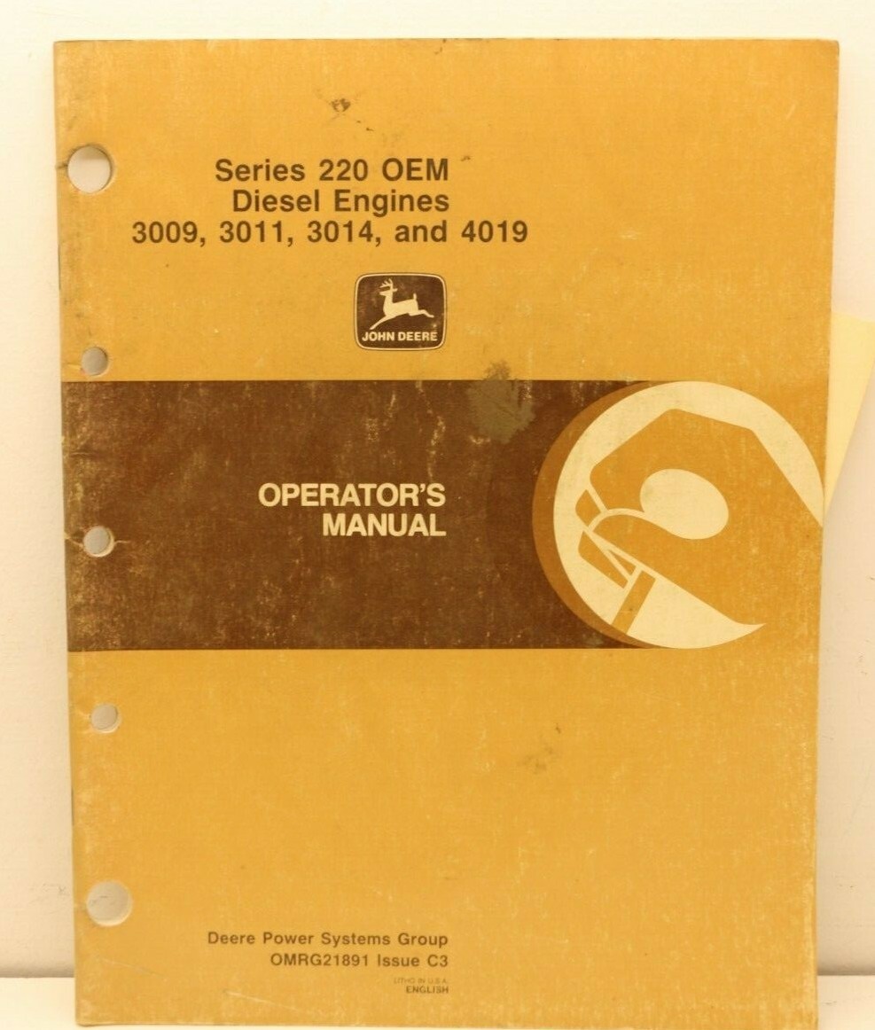 John Deere Series 220 OEM Diesel Engines 3009 3011 3014 4019 OMRG21891 C3 Manual
