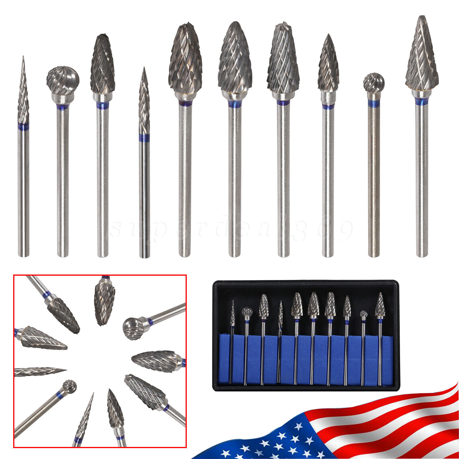 10x Dental Burs Acrylic Polisher Drills Burrs Tungsten Carbide Steel 2.35*6mm