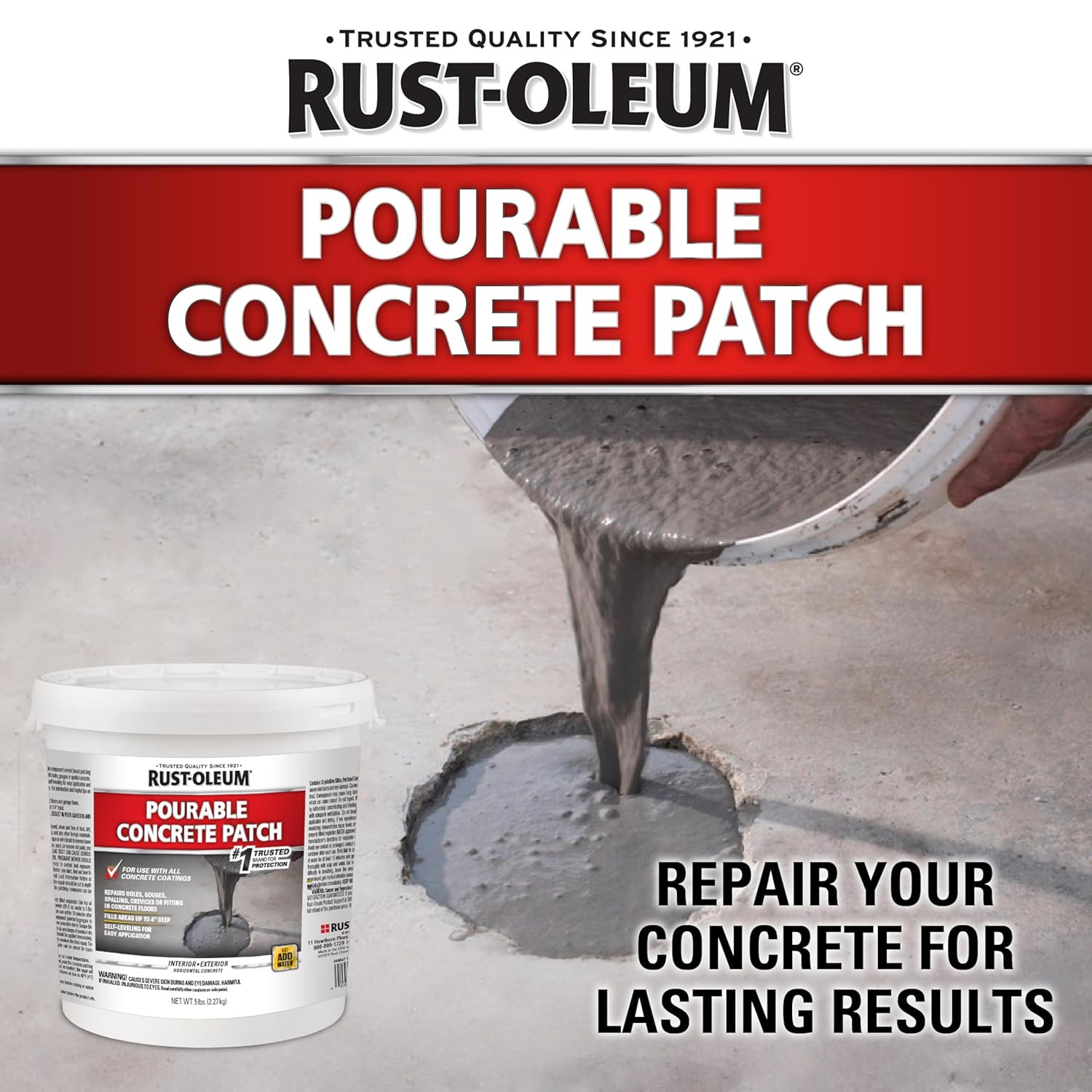 Rust-Oleum 369667 Pourable Concrete Patch, 5 Lb Pail, White