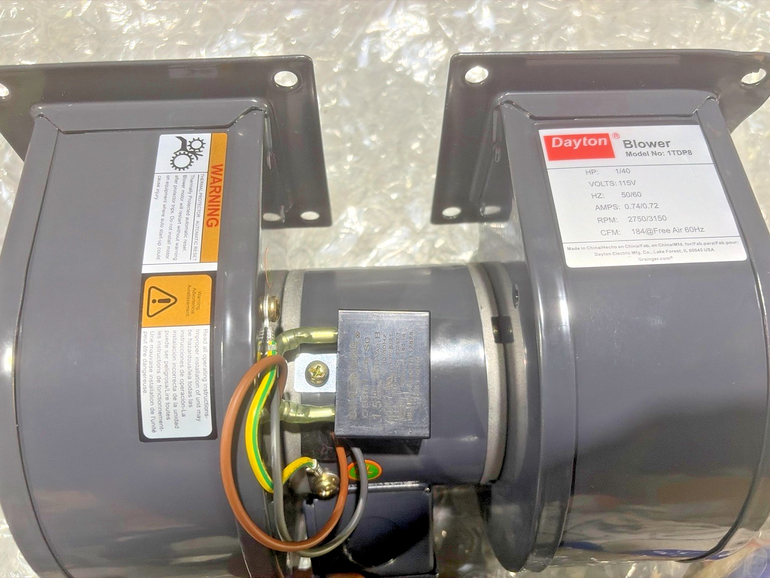 Dayton 1TDP8 Centrifugal Blower Fan 115V 184 CFM 1/40 HP Grainger New NOS