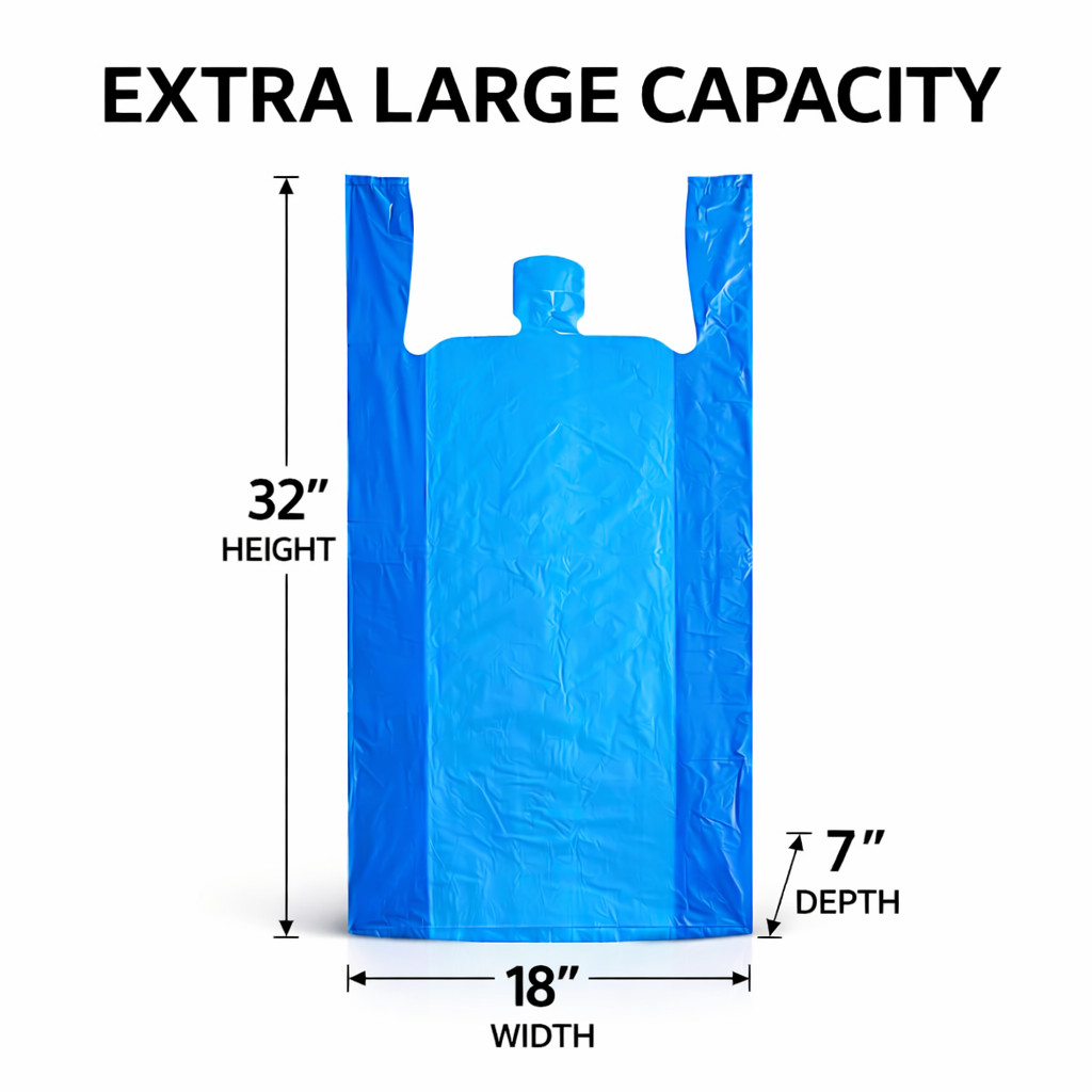 Bags Extra Large 18 x7x 32 .75 Mil Blue Heavy Duty T-Shirt Plastic Grocery Shopp
