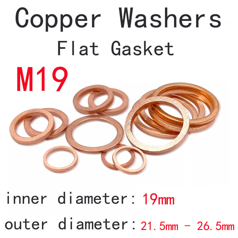 M19 Copper Flat Gasket Round Washers Sealing Washer 19mm ID 21.5mm-26.5mm OD