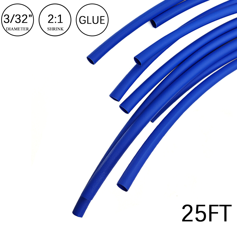 2:1 Heat Shrink Tubing 3/32″ 25FT Blue Glue Waterproof Dual Wall Wires Wrap