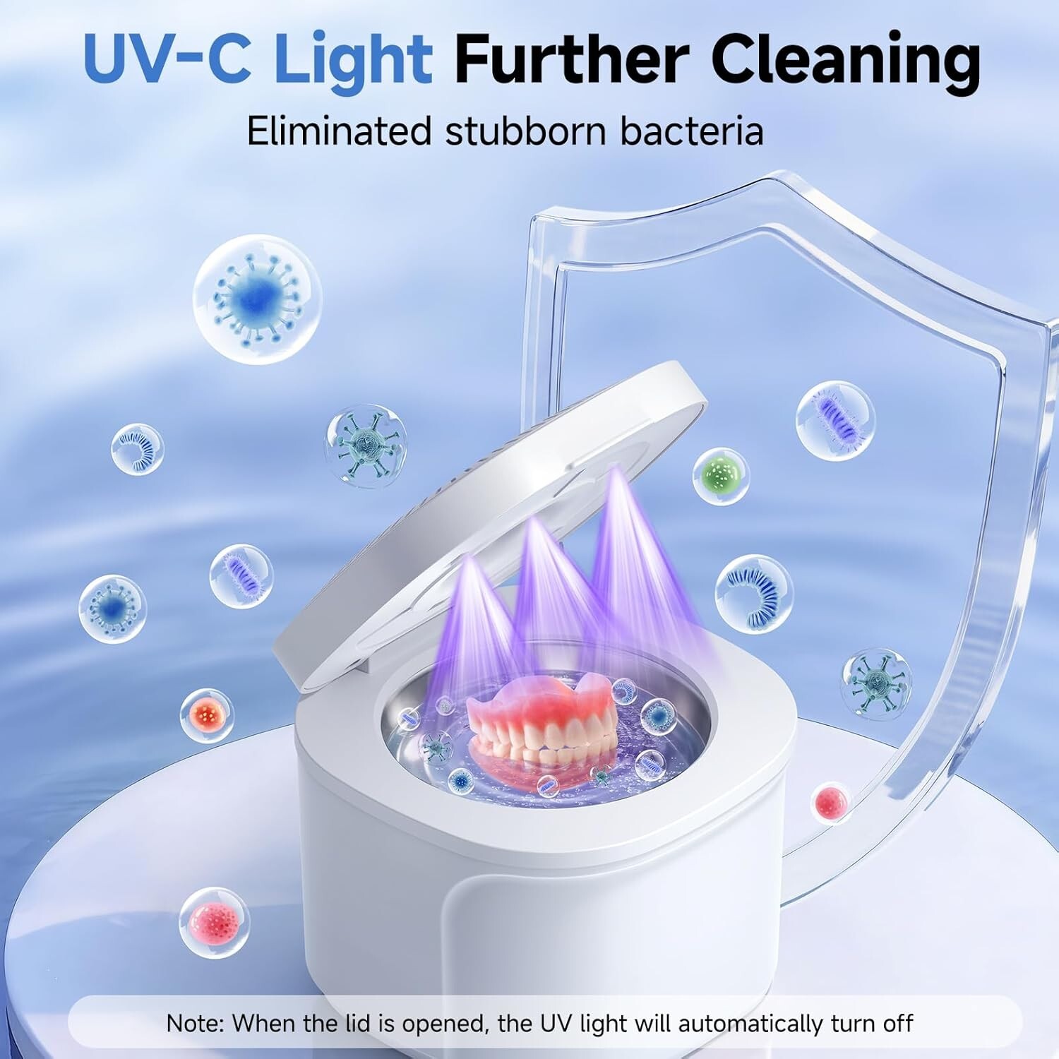 Ultrasonic Retainer Cleaner, 45kHz Dental Appliances Cleaning Machine with U/V