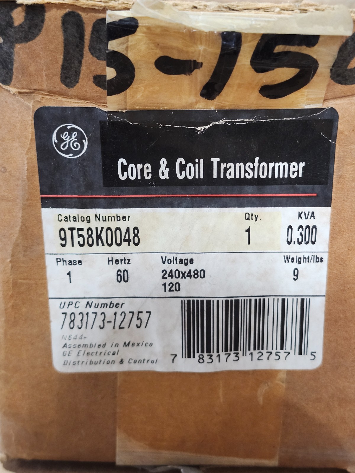 NEW IN BOX GE CORE & COIL TRANSFORMER PH 1, 60HZ, 240X480 120V, 9T58K0048