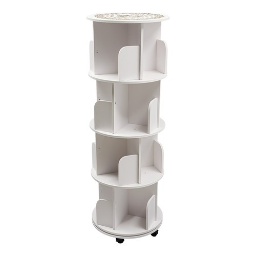 4 Tier White 360° Revolving Bookcase Round Display Book Shelf Rotating Bookshelf