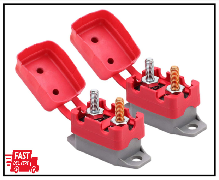 2-Piece 50A DC Circuit Breaker – Automatic Reset 12V-24V with Cover