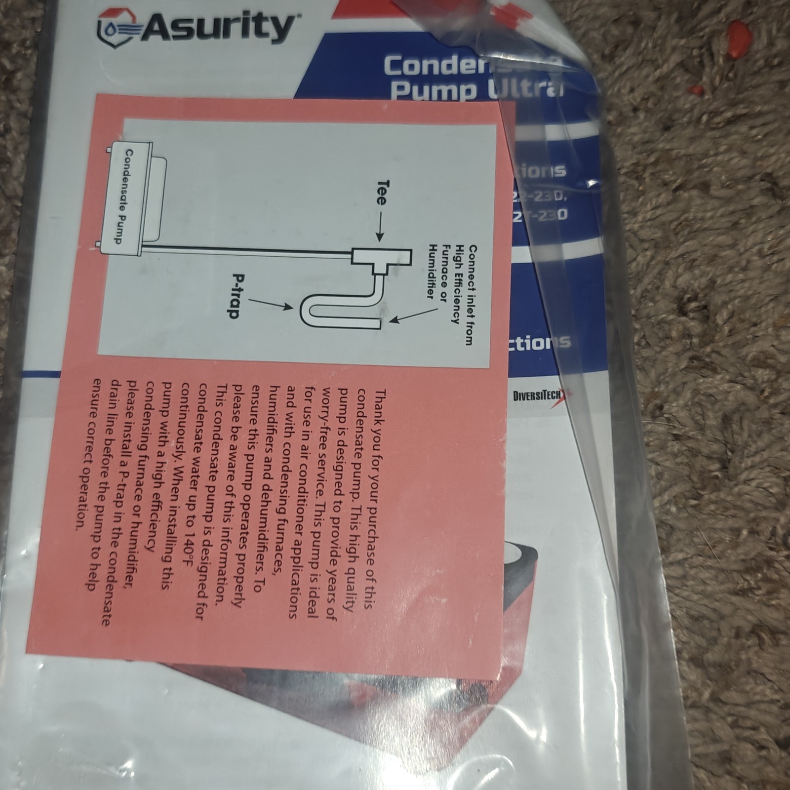 DIVERSITECH / ASURITY Condensate Pump Ultra ULTRACP-22-120 VAC Free Shipping