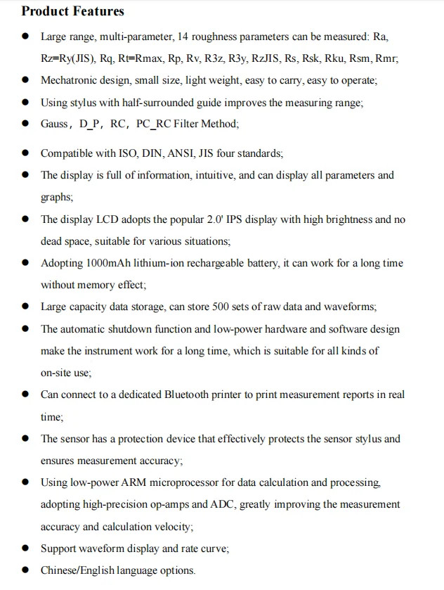 Surface Roughness Tester Roughness Measuring Ra Rz Rq and 12+ Parameters 0.001μm