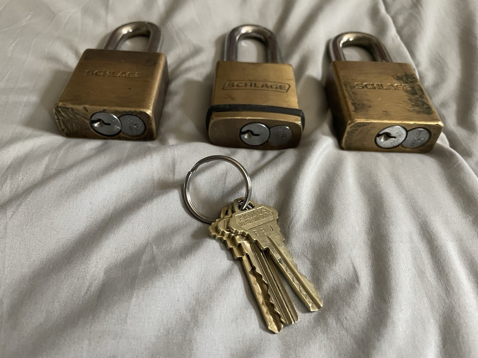 Lot of 3 Schlage Primus Padlocks Brass High Security Keyed Alike w/ Keys C Key