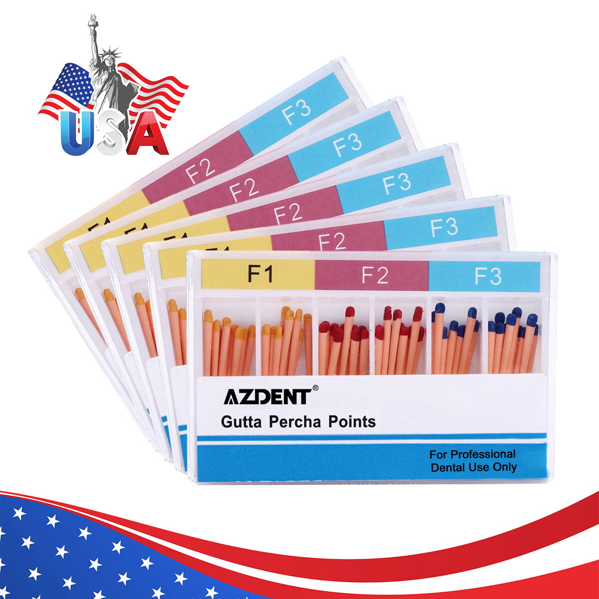 AZDENT Dental Endo Gutta Percha Point/Root Canal Absorbent Paper Points F1 F2 F3