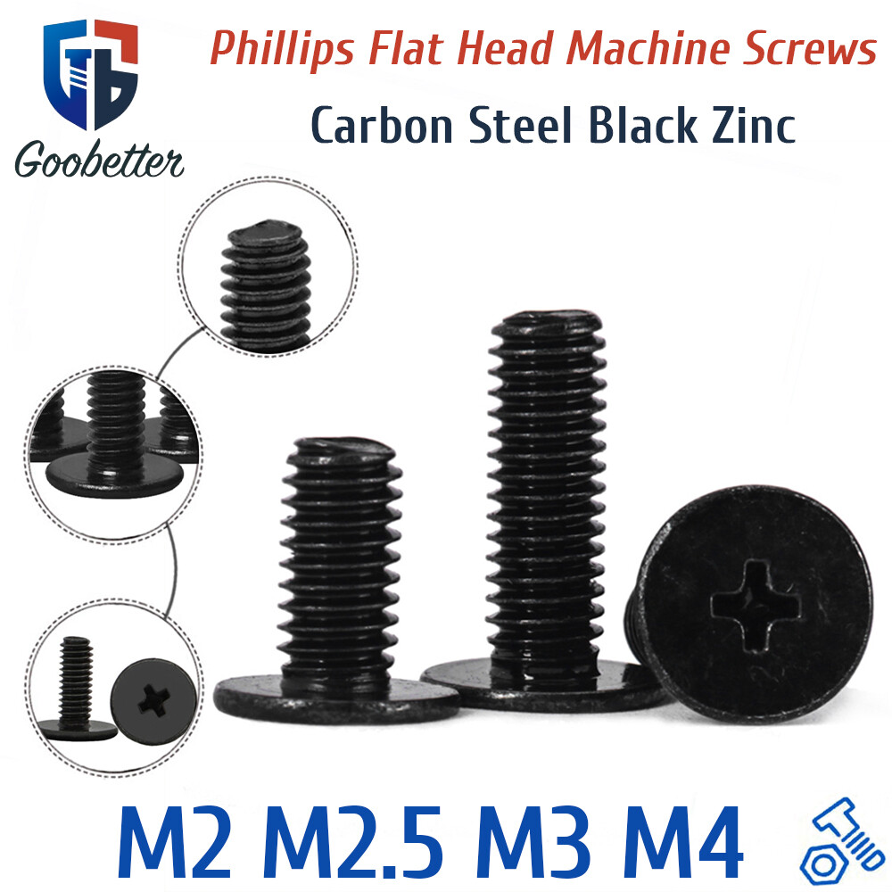 M2 M2.5 M3 M4 Phillips Flat Head Machine Screws Black Zinc Laptop Notebook Bolts