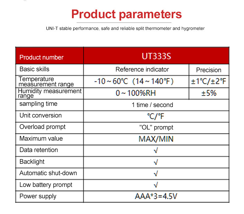 UNI-T UT333S Digital temperature humidity meter Hygometer LCD Data hold Backligh