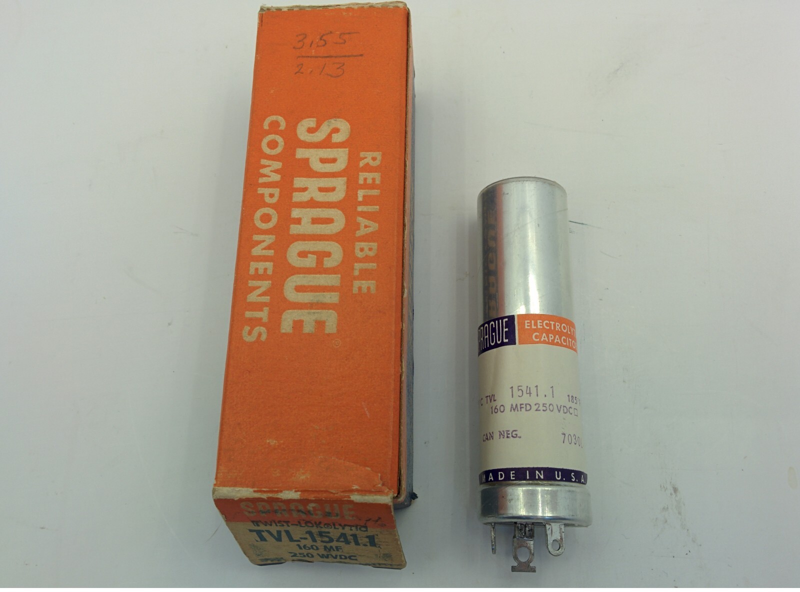 SPRAGUE TVL-1541.1 TWIST-LOK LYTIC CAPACITOR, 160MFD 250VDC, 85°C 185°F, NIB