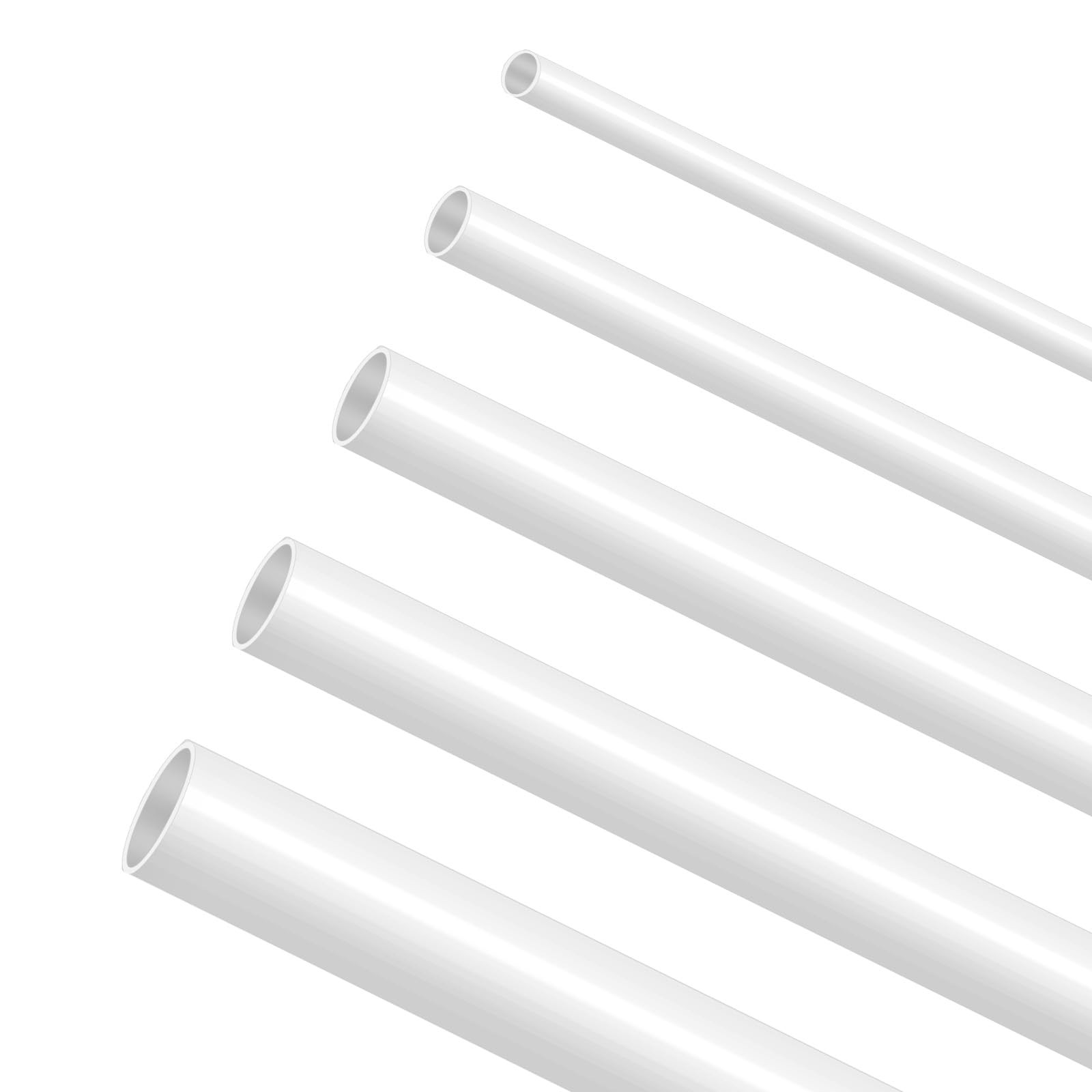 25 Pcs ABS Plastic Round Tubes 5 Sizes 2mm, 3mm, 4mm, 5mm, 6mm, White