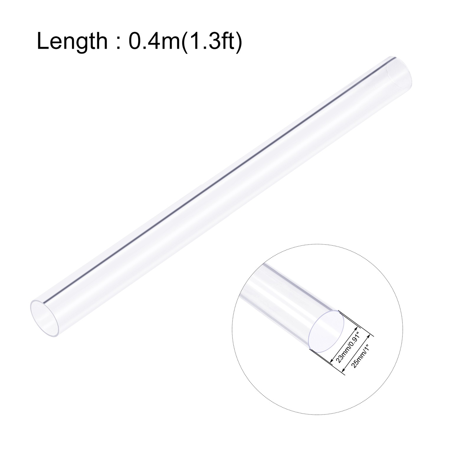 Clear Plastic Rigid PVC Pipe Tubing Tube 23mm ID x 25mm x 0.4m