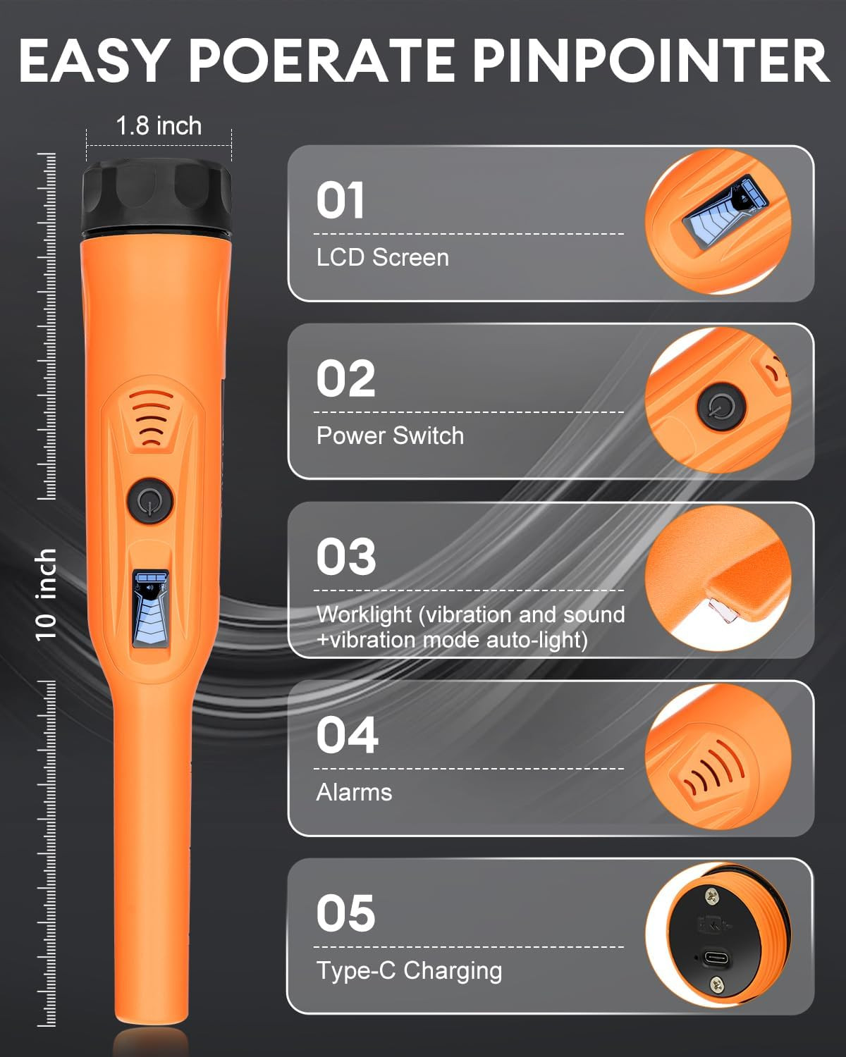 Rechargeable Metal Detector Pinpointer for Adults Kids – IP68 Full Waterproof Ha
