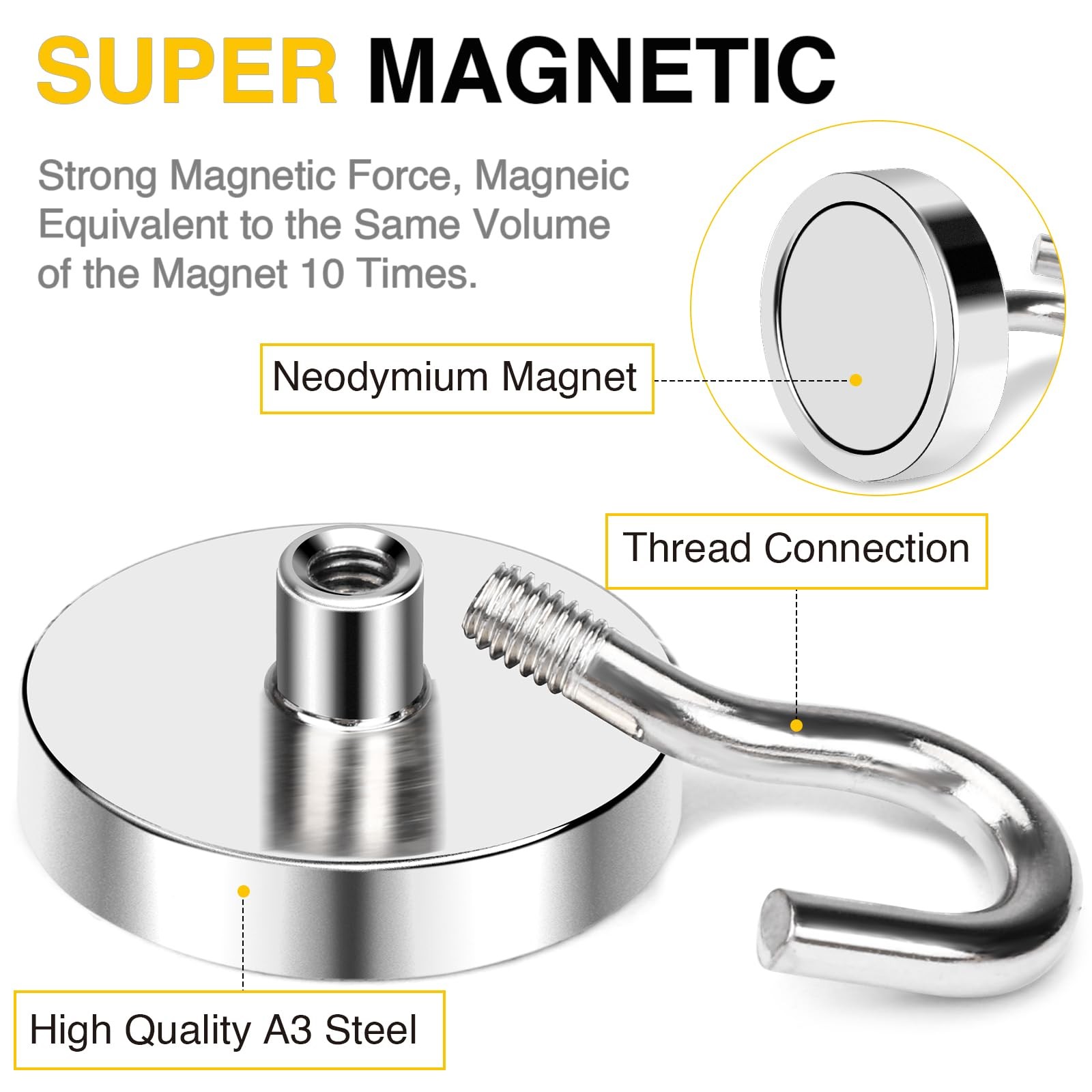 DIYMAG Strong Neodymium Magnetic Hooks, 170 Lbs 2026 Heavy 1.42in, Silver