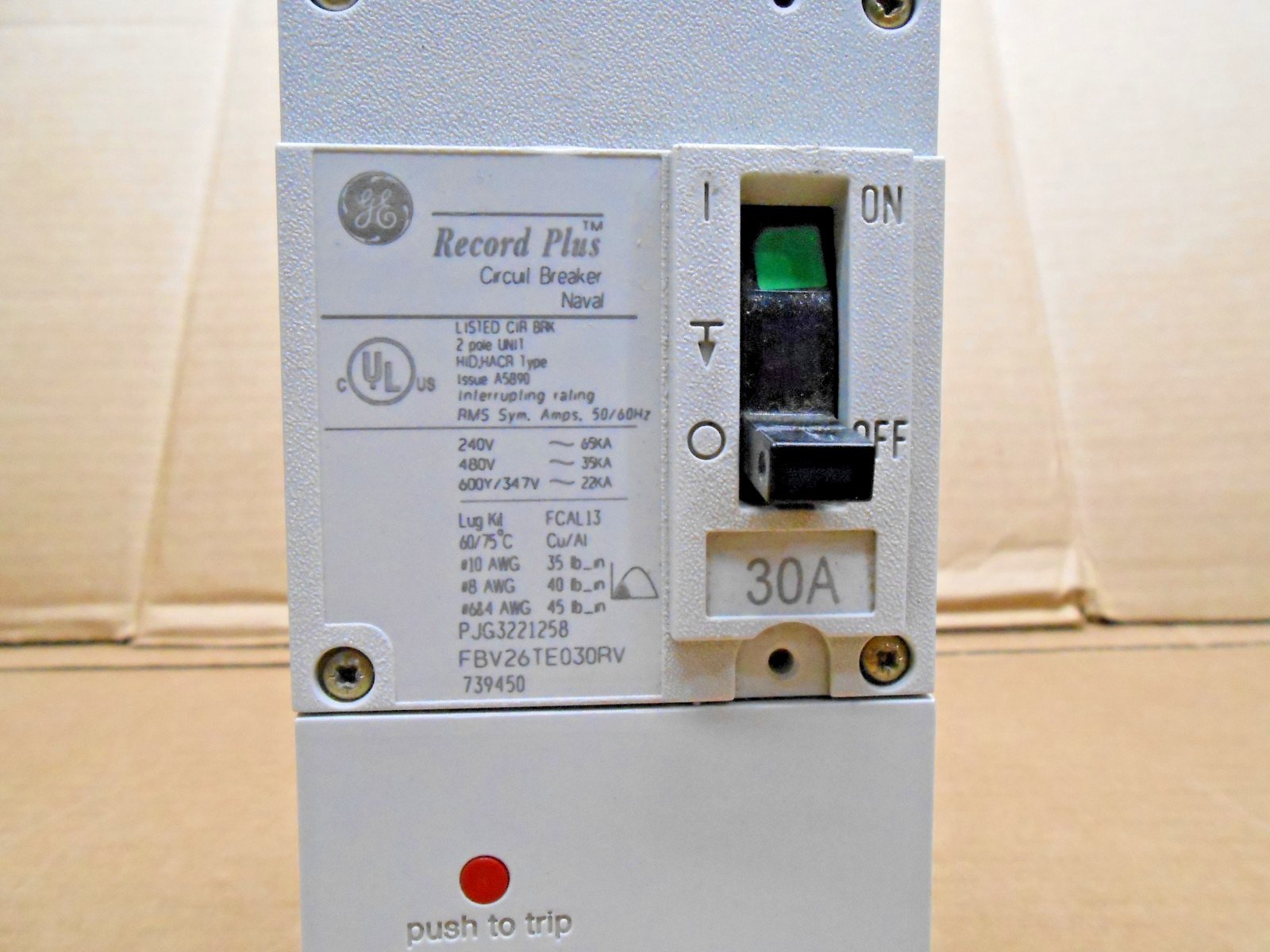 GE FBV26TE030RV CIRCUIT BREAKER RECORD PLUS 30 AMP 2 POLE 600Y/347V 2P 30A