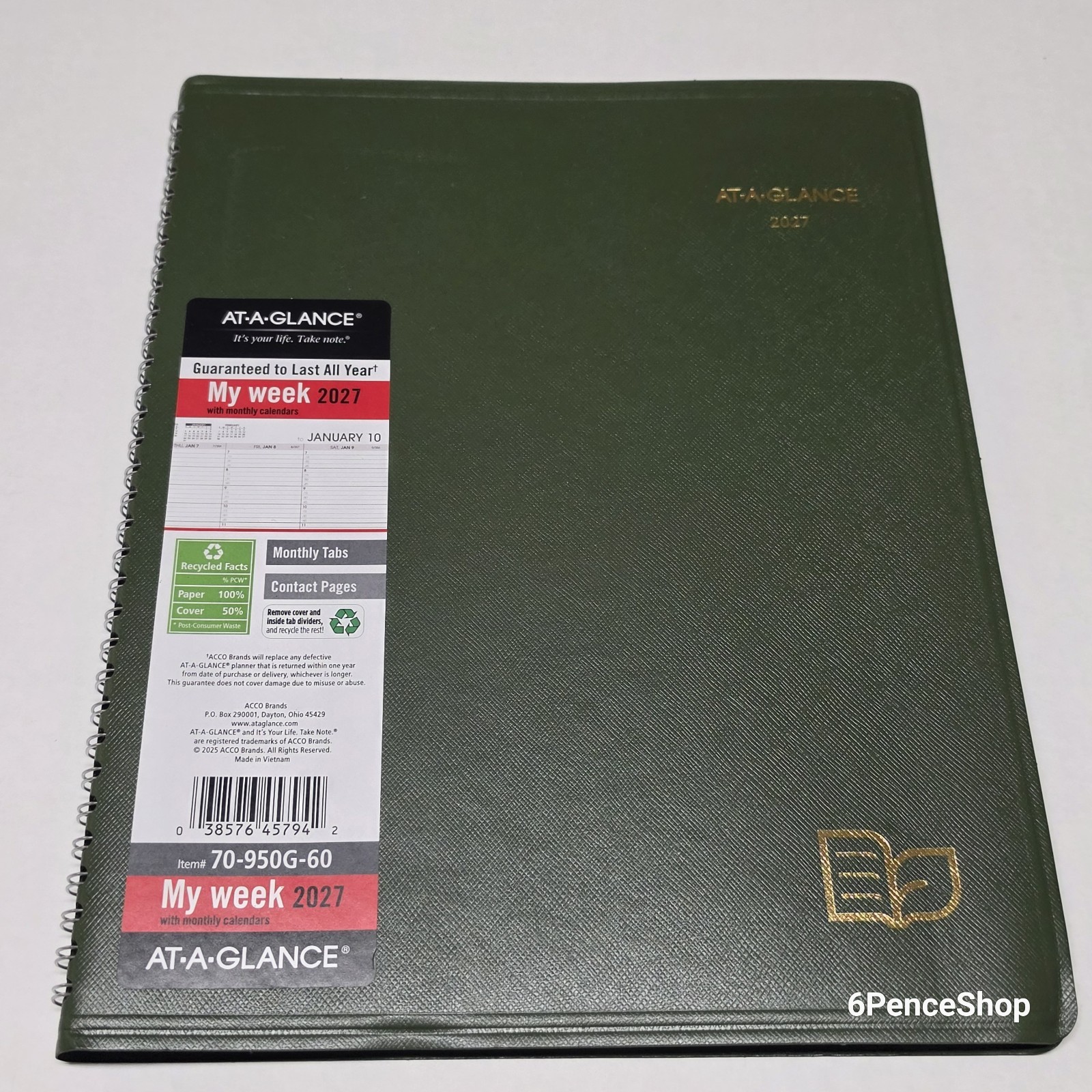 AT-A-GLANCE Recycled Weekly Monthly Appointment Books, 70950G6027 11 in. X 8-1/4