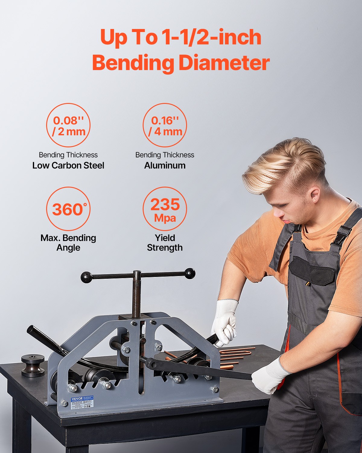 VEVOR Tube Roller Bender Max 1-1/2″ Manual Tube Pipe Roller Bender with 6 Dies