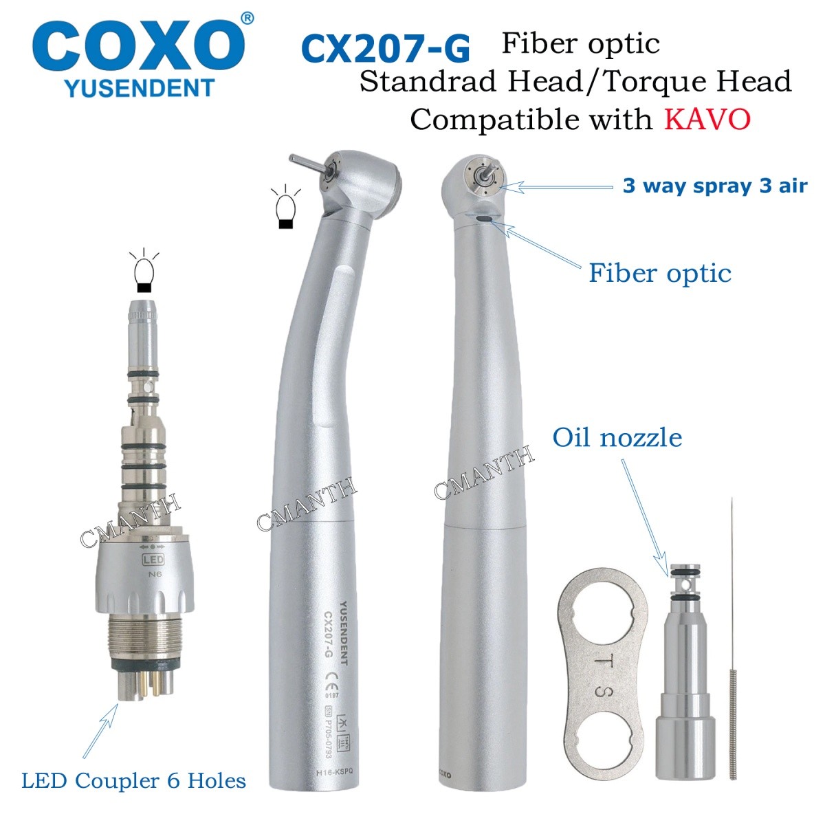 COXO Dental Fiber Optic High Speed Turbine 6Hole Coupler Fit WH KAVO NSK SIRONA