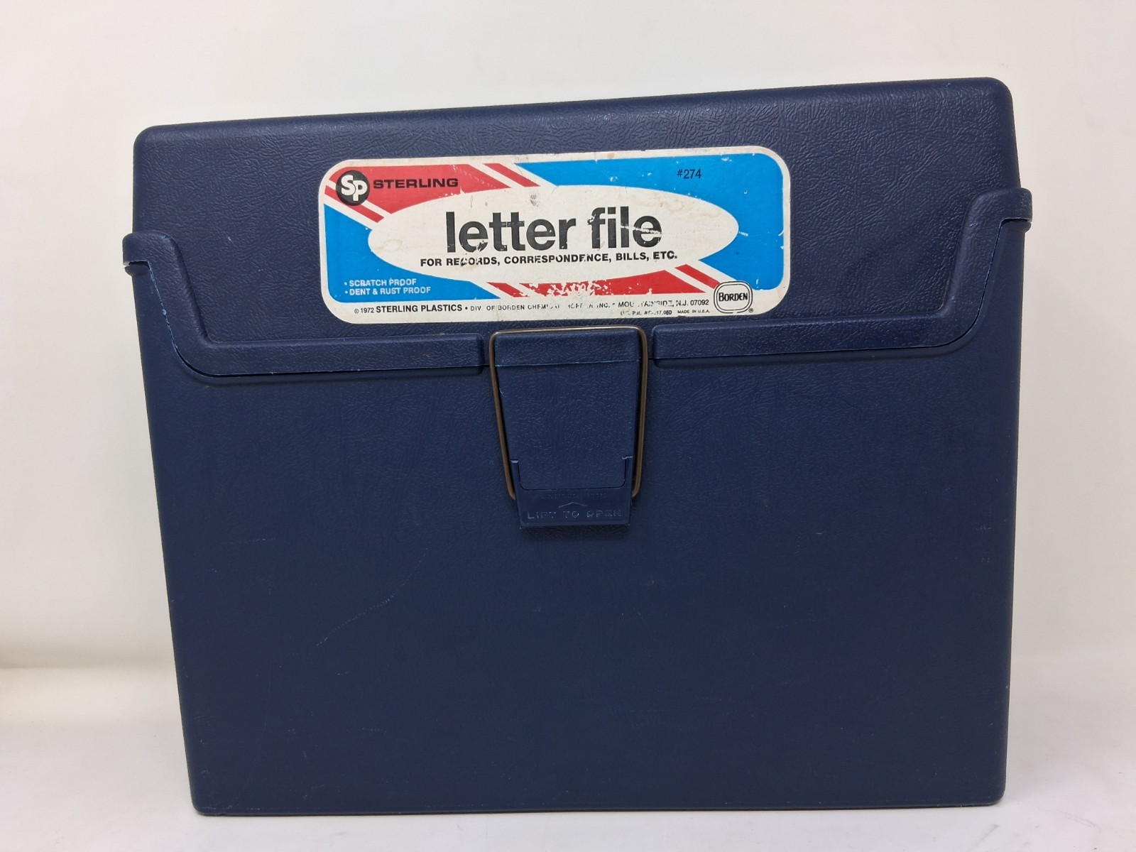 Vintage 1972 Sterling Letter File Storage Box Handle Dark Blue #274 Retro