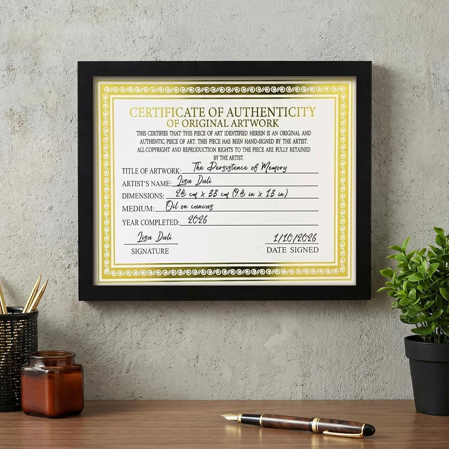 25 Pcs 5 X 7 Inch Certificate of Authenticity for Original Artwork Gold Foil Pre