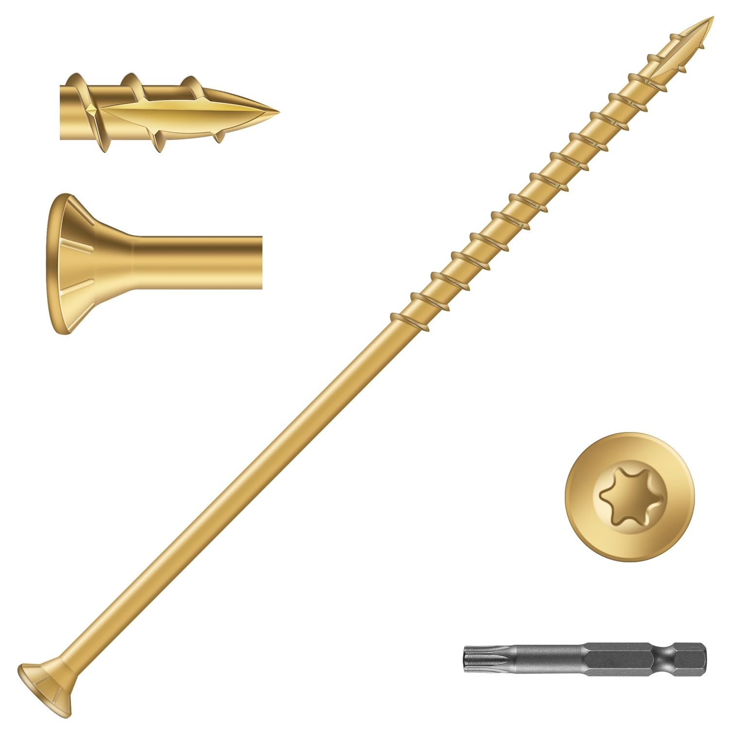 #14 x 7 Inch Deck Screws (19Pcs) 1lb. Exterior Wood Screws. Carbon Steel, Tan, F