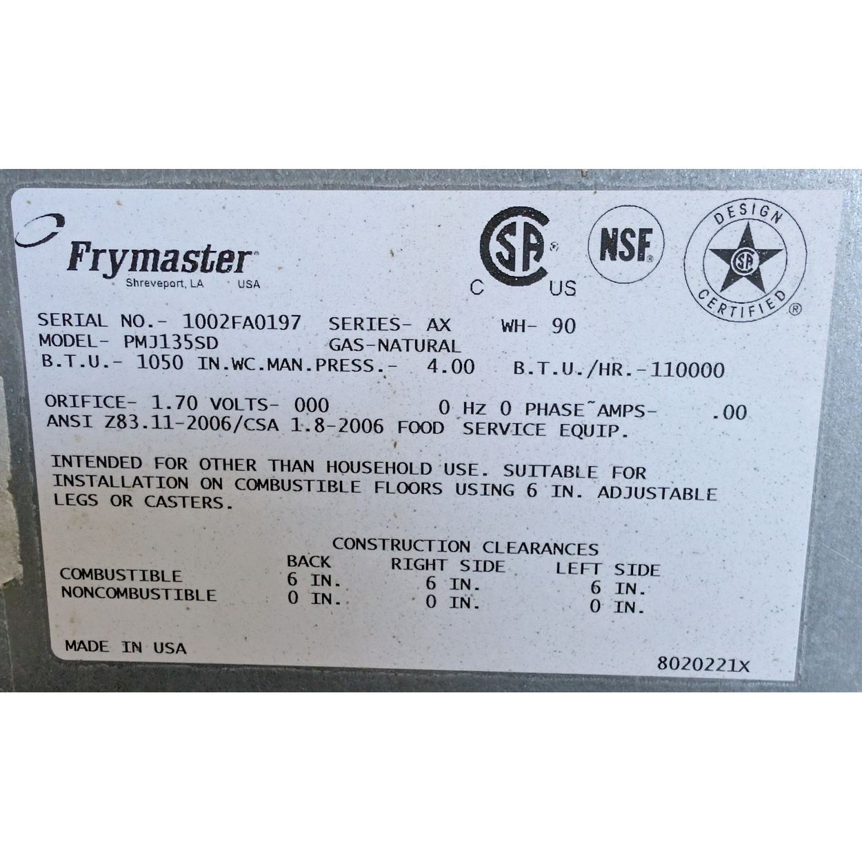 Frymaster PMJ135SD Fryer, 40 lb Capacity, Natural Gas, Used