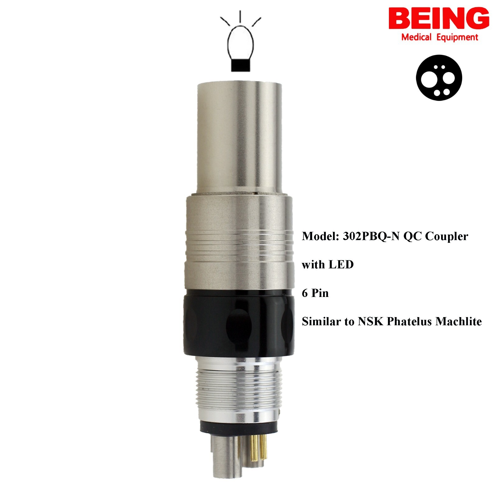 BEING Dental Handpiece High Speed Turbine Fiber Optic LED NSK Phatelus Coupler