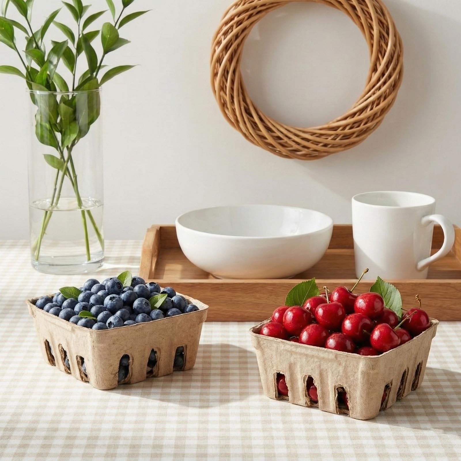 15 Pack Natural Pulp Fiber Berry Basket, Small Vented Produce Baskets for Far…