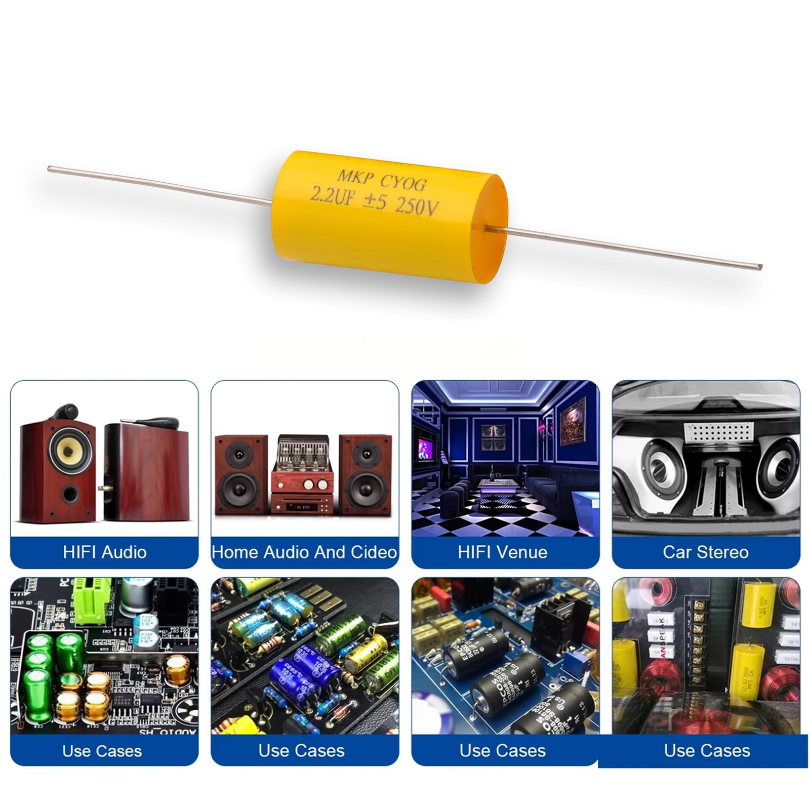 Cermant 10Pcs 2.2uF 250V Axial Polypropylene Film Capacitor