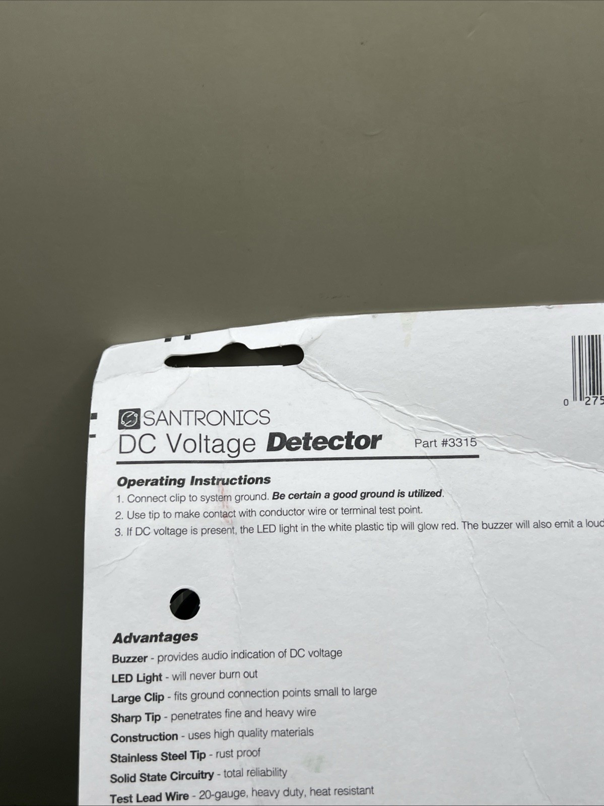 Santronics 3315 DC Voltage Detector with Buzzer & Lamp
