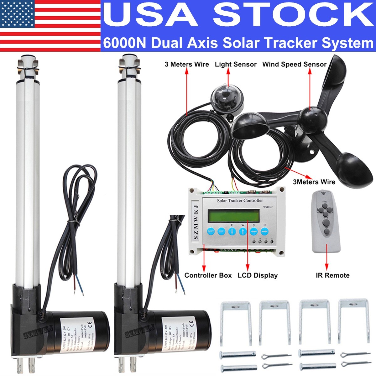 SZMWKJ 2*16″ 6000N Linear Actuator +LCD Controller +Anemometer DIY Solar Tracker