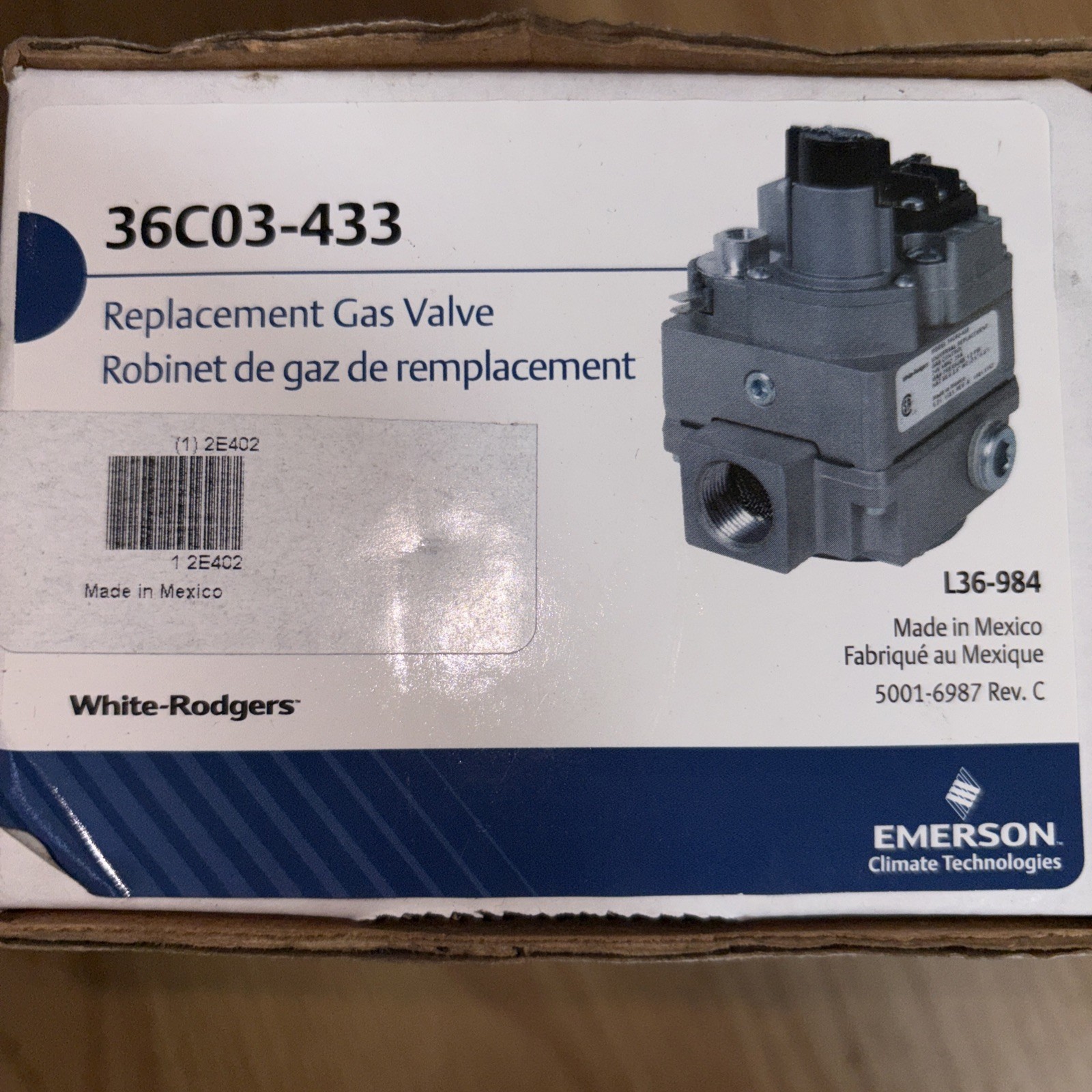 White-Rodgers 36C03-433 Gas Heating Furnace Control Valve