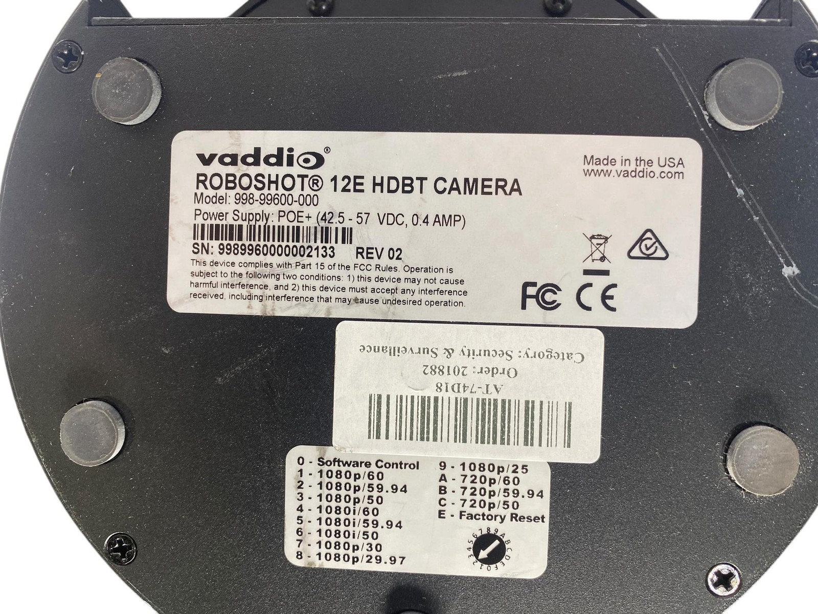 VADDIO 998-99600-000 ROBOSHOT 12E HDBT Camera – Black