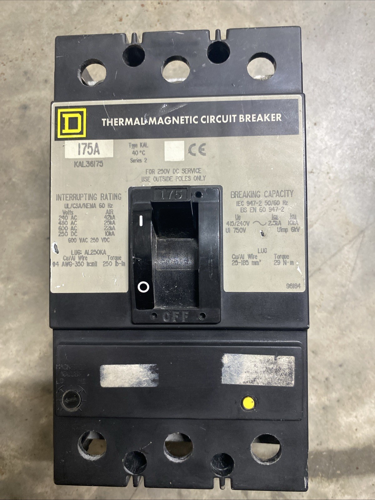 SQUARE D KAL36175 Breaker 175 AMP Used