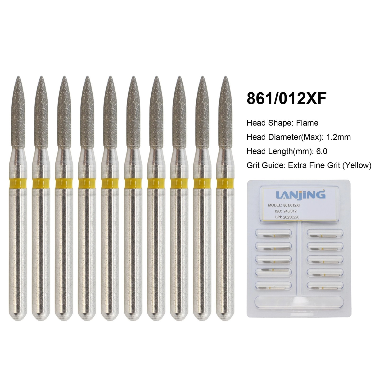 Dental Diamond Burs Flame Bur 863/010F 863/012F 863/016C 861 862 Fine High Speed