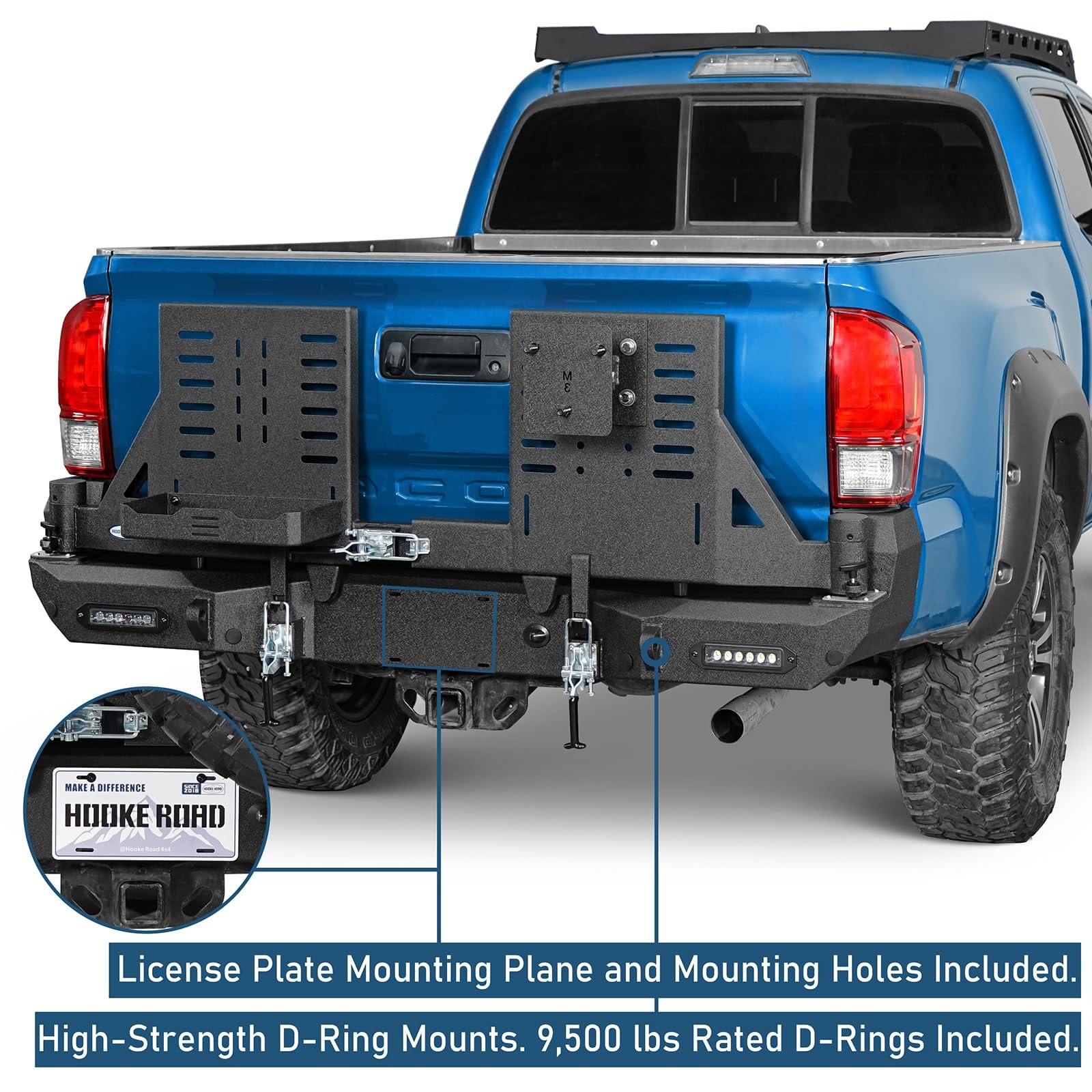 2016-2023 Tacoma Rear Bumper Dual Swing Out Tire Carrier Jerry Can D-Rings