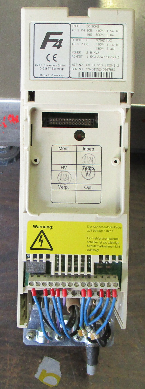 KEB 09.F4.S1D.3420/1.2 COMBIVERT 09F4S1D342012 Used Take Out Msg. Cover W3&4